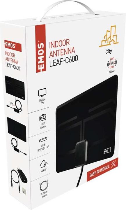 Produktbild Emos Zimmerantenne CITY LEAF-C600, DVB-T2, DAB, LTE/4G/5G Filter (Zimmerantenne, DVB-T / -T2, LTE)