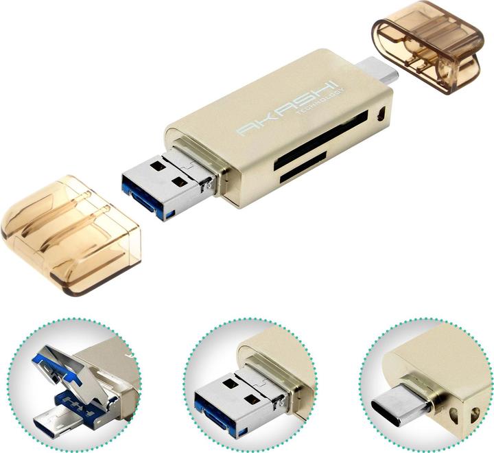 Actual product image Akashi Altsdreader3in1 (Micro USB, USB-C, USB)