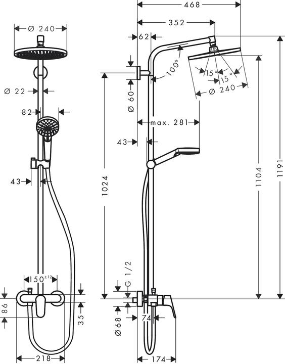 Actual product image hansgrohe Showerpipe CROMETTA S 240 1JET