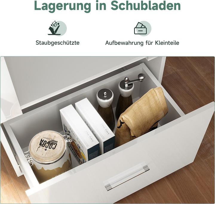 Produktbild SONNI Vitrine mit LED-Beleuchtung, Glasvitrine mit Schubladen, weisse Hochglanzfront, Sammelvitrine (100 x 40 x 180 cm)