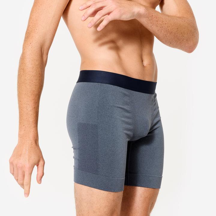 Decathlon Lauf-Boxershorts Herren lang nahtlos blau