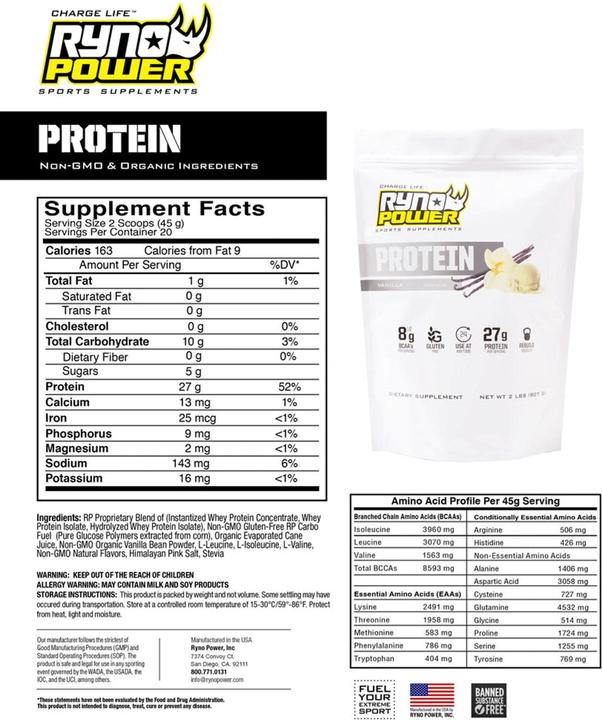 Nährwerte und Zutaten Ryno Power Vanilla Protein Powder (Vanille, 27 g)