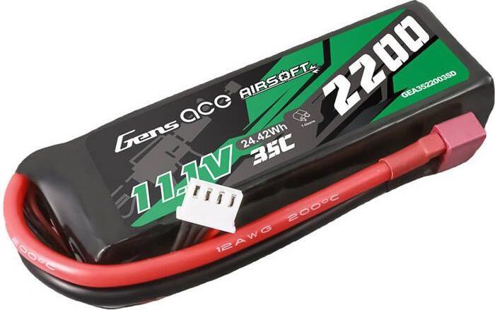 Actual product image Gens Ace 35C 2200mAh 3S1P 11.1V Airsoft Gun Lipo Battery with T Plug (11.10 V, 2200 mAh)