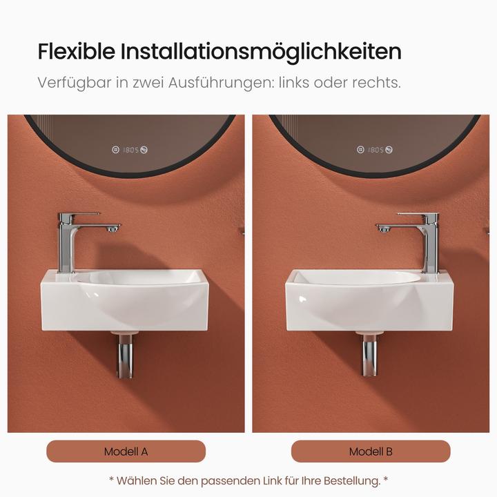 Immagine prodotto Emke Lavabo a parete 405 x 280 x 140 mm, Rettangolare, Ceramica, Foro per rubinetto destro, Bianco (280 mm, 405 mm)