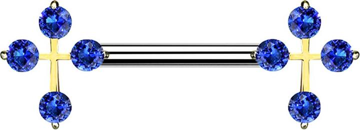 Immagine prodotto Star Piercing Barbell 14k vergoldet Kreuz mit Kristall blau (Acciaio chirurgico 316L, Ottone)