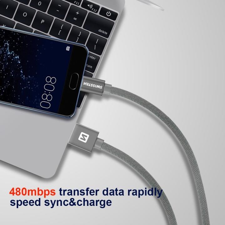 Immagine prodotto Swissten Cavo dati tessile USB / USB-C 1,2 M (1.20 m, USB 3.2 Gen 1)