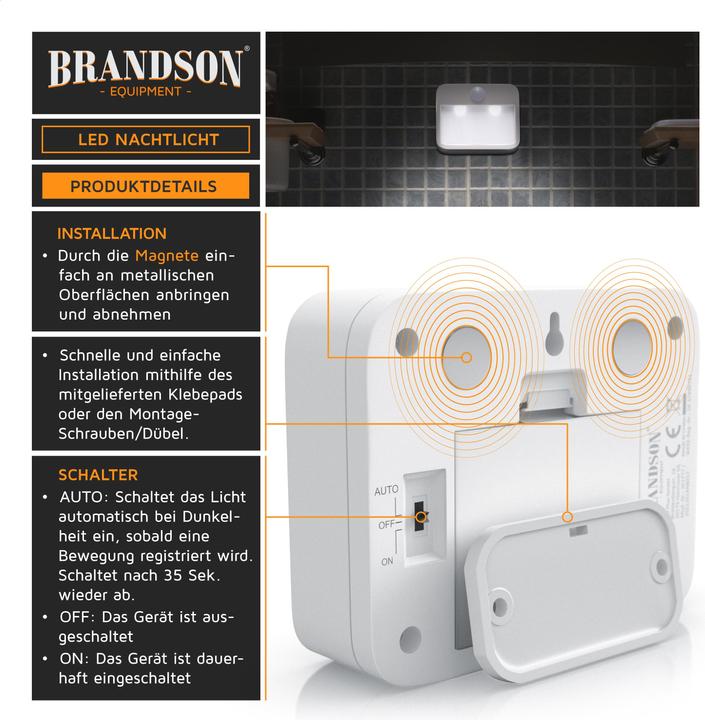 Actual product image Brandson LED night light, night lamp, motion detector, brightness sensor, night lamp