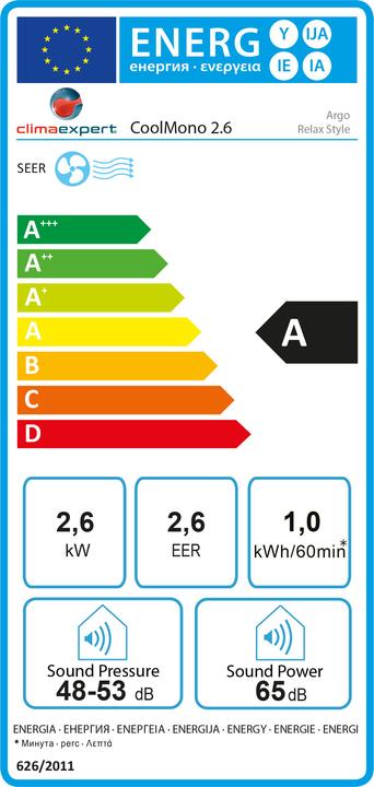 Energie-Label Climaexpert Cool Mono 2.6 Silent Eco (30 m², 10000 BTU/h)