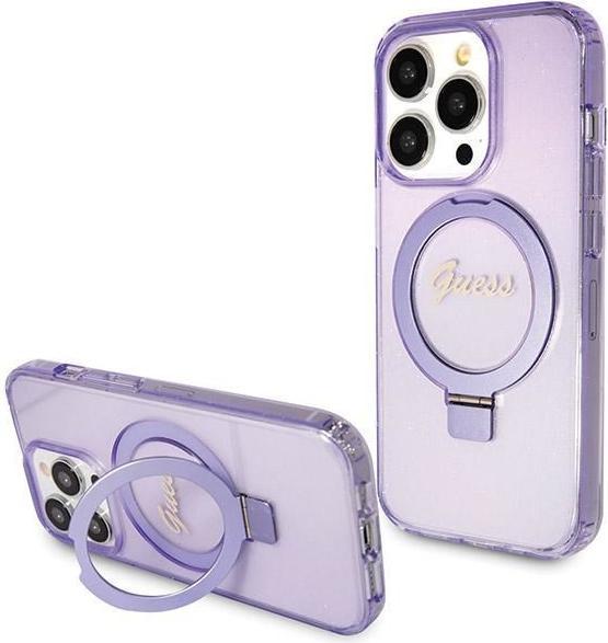 Produktbild Guess GUHMP13XHRSGSU iPhone 13 Pro Max 6.1" fioletowy/purple hardcase Ring Stand Script Glitter MagS (Apple iPhone 13 Pro Max)