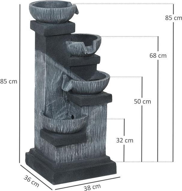 Actual product image Swisshandel24 Springbrunnen Kunstharz mit LED Beleuchtung Pumpe Steinoptik 38x36x85 cm Grau