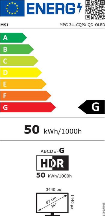 Energy Label MSI MPG 341CQPX QD-OLED (3440 x 1440 pixels, 34")