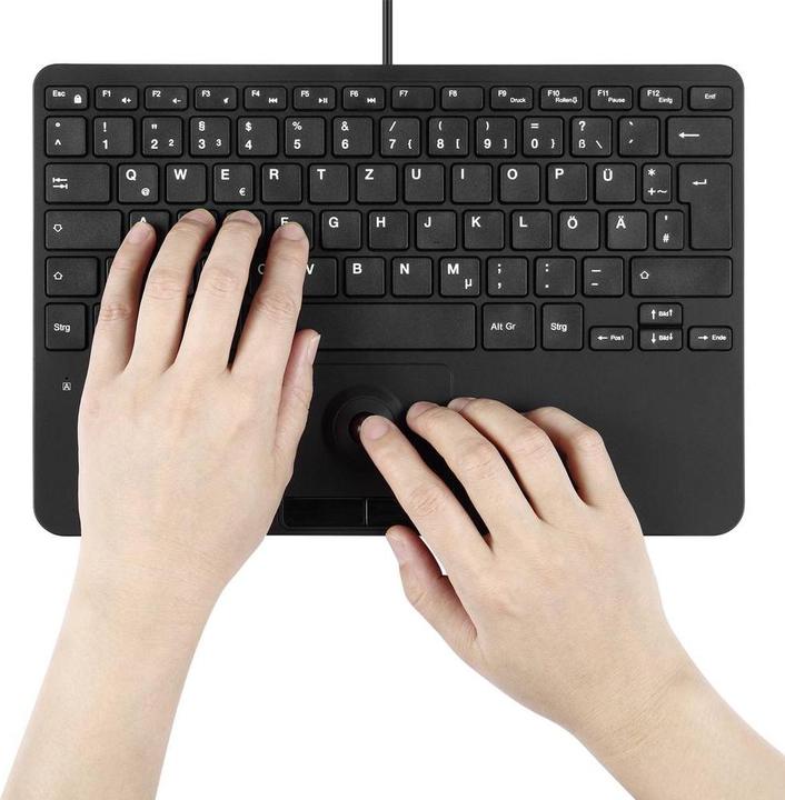 Produktbild Perixx PERIBOARD-526 H DE, Kabelgebundene Mini-USB-Tastatur mit Trackball - Scherentasten - 2 USB-Hu (DE, Kabelgebunden)