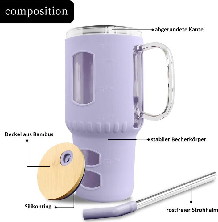 Immagine prodotto Gewürzladen Näfels Glasbecher mit Strohhalm & Bambusdeckel (0.96 l)