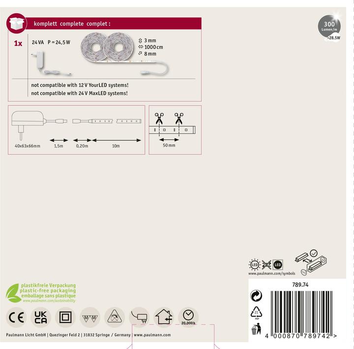 Image du produit Paulmann SimpLED Stripe Set (Blanc chaud, 1000 cm, Intérieur)
