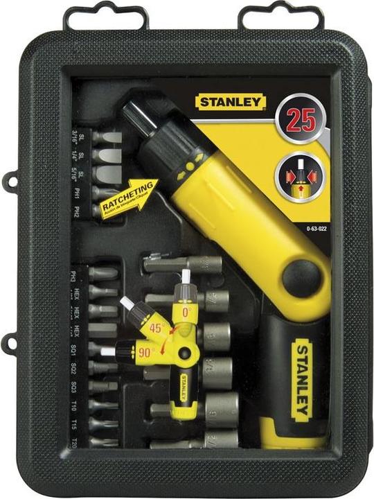 Actual product image Stanley Pistol ratchet screwdriver set (25-piece ratchet box, swivelling joint handle (Pin-torx, Sorceress, Pozidriv cross recess (PZ))