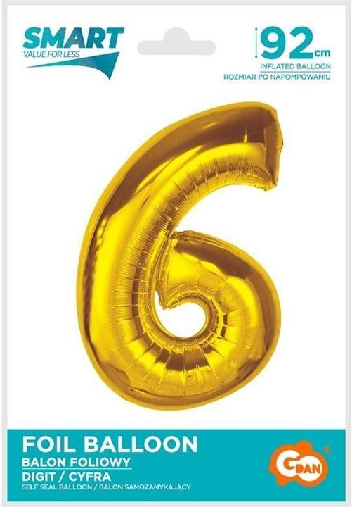 Produktbild GoDan Smarter Folienballon Nummer 6, Gold, 92 cm