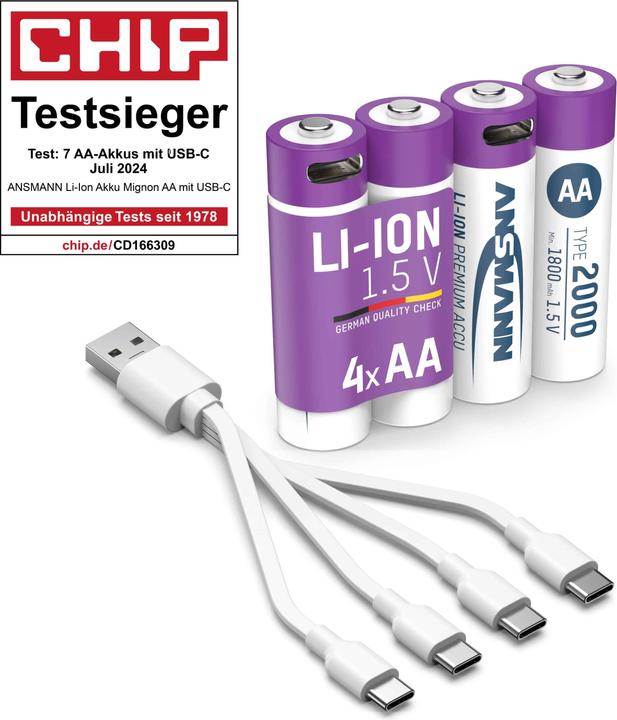 Immagine prodotto Ansmann Batteria Li-Ion Premium (4 pz., AA, 1800 mAh)