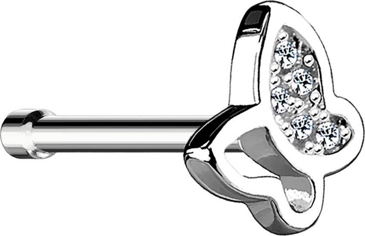 Immagine prodotto Star Piercing Nasenstecker gerade silber mit Schmetterling und Kristall (Acciaio chirurgico 316L, Ottone)