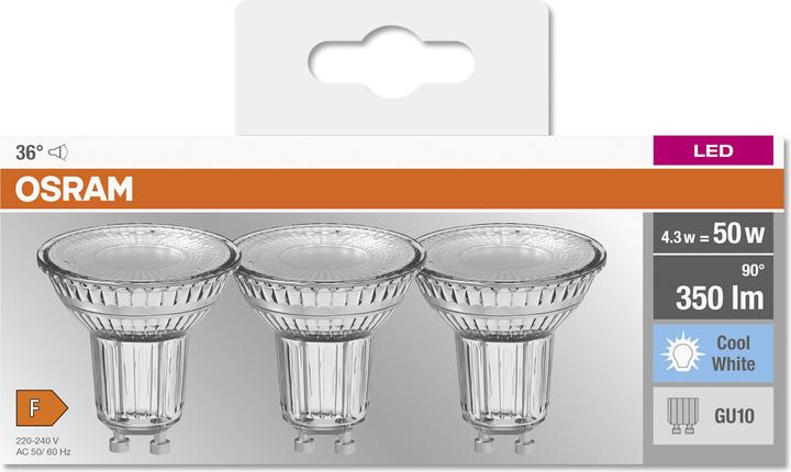 Productafbeelding Osram Basis PAR16 (GU10, 4.30 W, 350 lm, 3 x, F)