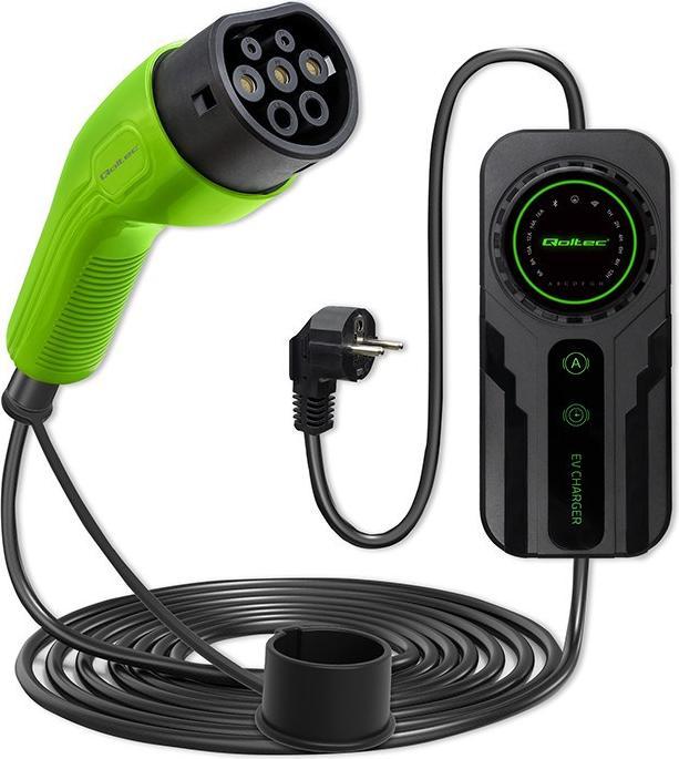 Actual product image Qoltec Mobilna ładowarka do samochodu elektrycznego EV z regulacją 2w1 Typ2 | SCHUKO | 3.5kW | 230V (Type 2, 3.50 kW, 16 A)