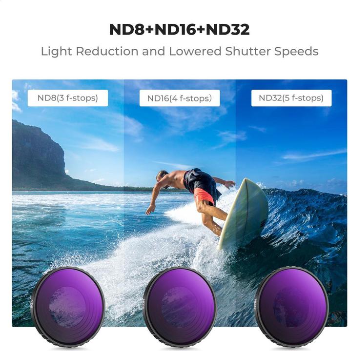Produktbild K&F Concept 4pcs Filter Kit, CPL+ND8+ND16+ND32, HD, Anti-Reflection Green Coating, Waterproof and Scratch Resist (Osmo Action 4)