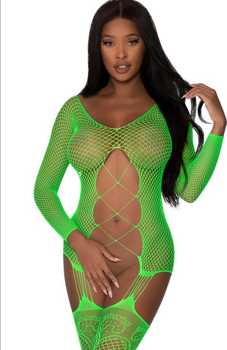 Actual product image Exposed Fishnet Gartered Catsuit (One size)
