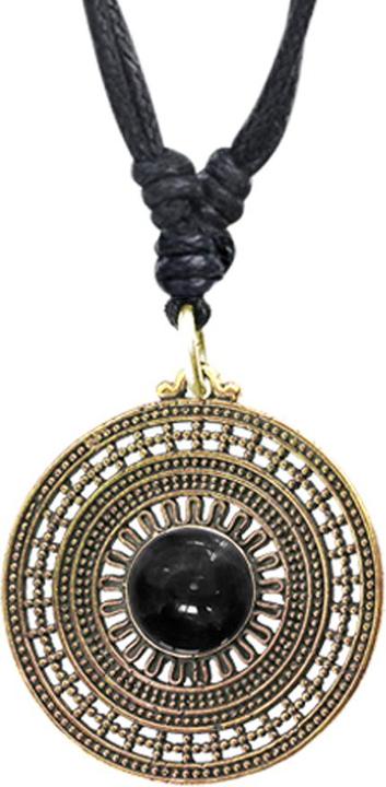 Star Piercing Halskette schwarz Anhänger vergoldet runde Scheibe mit Onyx Stein (Messing, Mineralisch)