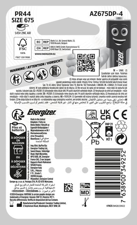 Immagine prodotto Energizer Batteria per apparecchi acustici 675 (4 pz., 675, 635 mAh)