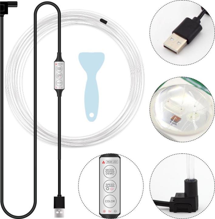 Produktbild Werkstein Auto Lichtstreifen USB Innenraumbeleuchtung RGB Beleuchtung + Fernbedienung (5m) LED