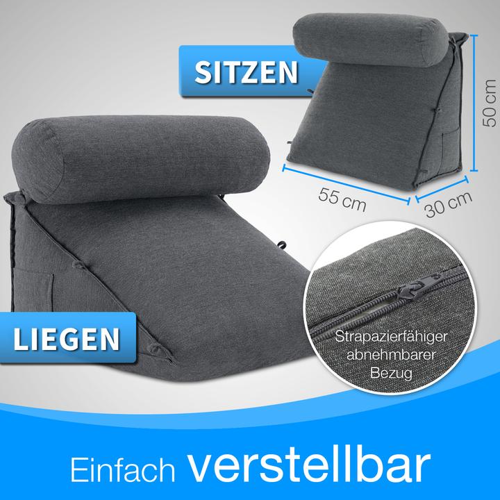 Image du produit Aktivshop Rückenkissen Bett/Sofa mit Abnehmbarer Nackenrolle und Seitentasche, Rückenstützkissen mit (55 x 50 x 30 cm)
