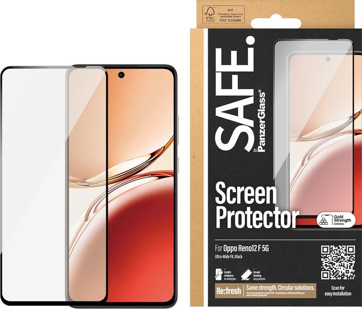 Produktbild PanzerGlass SAFE. by ® Displayschutz m. Schwarz Rahmen Oppo Reno12 F 5G | Ultra-Wide Fit (1 Stück, Oppo Reno12)