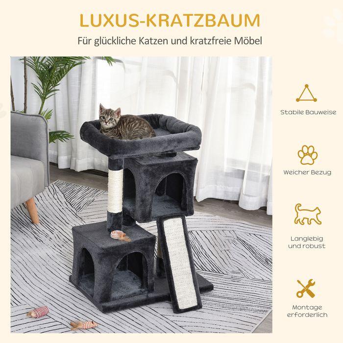 Immagine prodotto Swisshandel24 Albero per gatti con colonne in sisal, tiragraffi per gatti, albero per gatti, albero per gatti (83 cm, Grigio scuro)