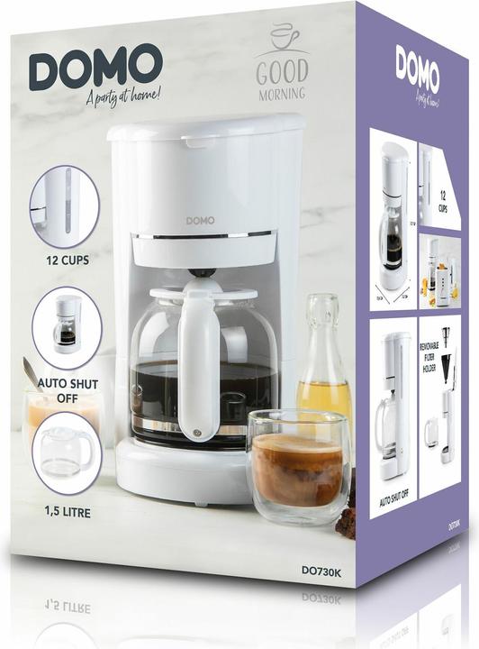 Actual product image Domo CAFETIÈRE BLANCHE DO730K 900W 1,5L 12 CUPS PORTE-FILTRE AMOVIBLE ARRÊT AUTOMATIQUE