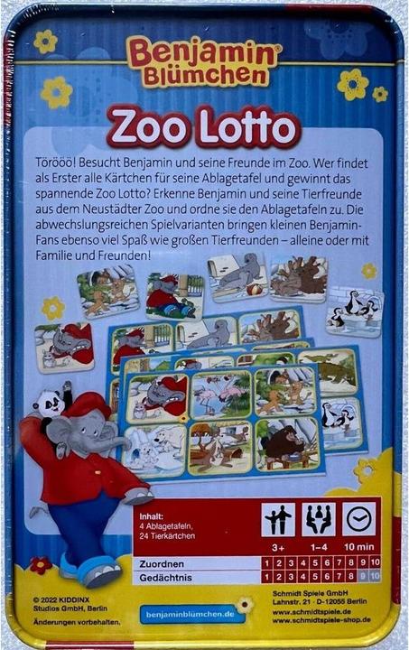 Produktbild Schmidt Spiele Benjamin Blümchen Zoo Lotto Metalldose (Deutsch)