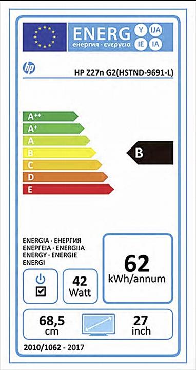 Energy Label HP Z27n G2 (2560 x 1440 pixels, 27")