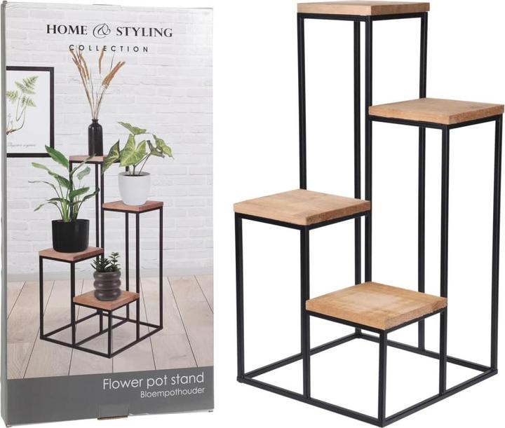Actual product image Home&Styling Plant stand with 4 shelves Natural and black flower pot stand