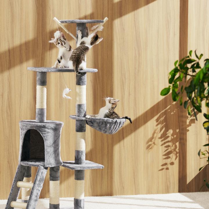 Image du produit tectake Arbre à chat Dominik (144 cm, Gris)