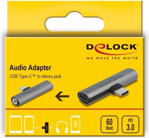 Produktbild Delock USB Type-C zu Klinkenbuchse und USB Type-C (USB Typ C, 3.5mm Buchse)