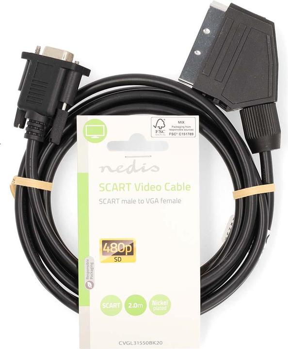Produktbild Nedis SCART-Kabel | SCART Stecker | VGA Buchse | Vernickelt | 480p | 2.00 m | Rund | PVC | Schwarz | (2 m, Scart)
