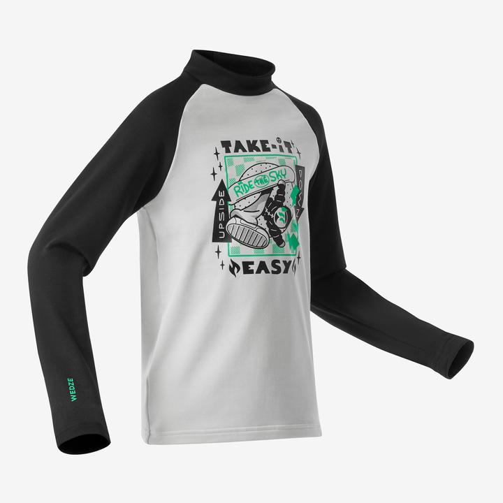 Wedze Skiunterwäsche Funktionsshirt Kinder - BL 500 schwarz/weiss mit Motiv (146)