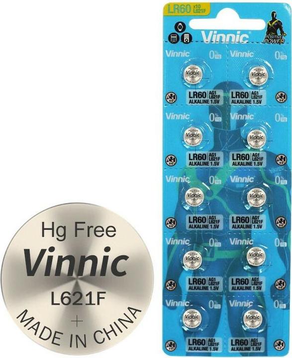 Actual product image Vinnic 10 pieces AG1 disposable alkaline battery type G1, AG1, L621, LR60 (10 pcs., LR621., 22 mAh)
