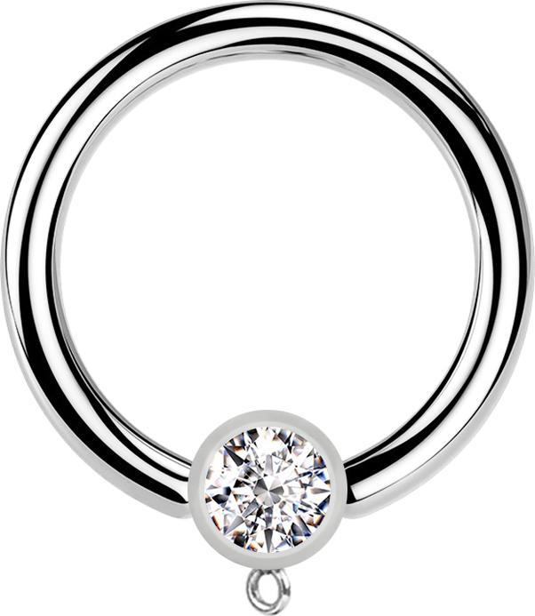 Actual product image Star Piercing Micro Closure Ring silver with cylinder crystal silver Ring for pendant (Surgical steel 316L)