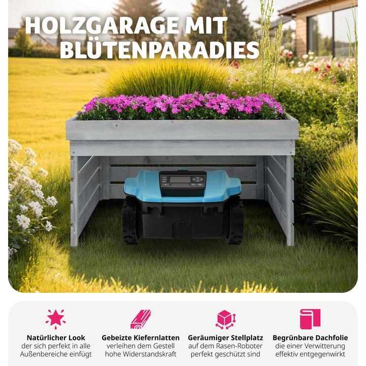 Produktbild tectake Rasenmäher-Roboter-Garage Hortus, Holz, bepflanzbares Dach (Rasenmäher, Mähroboter Garage)