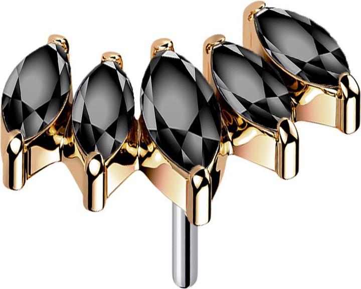 Image du produit Star Piercing Éventail Threadless or rose avec cinq cristaux noirs (sans laiton, Titane G23)
