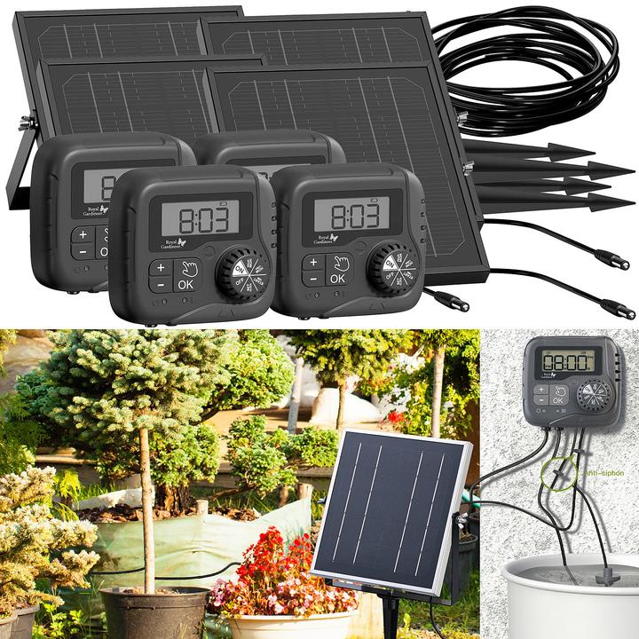 Produktbild Royal Gardineer 4er-Set Autarkes 51-tlg. Solar-Bewässerungssystem mit Pumpe (Tropfbewässerung Set)