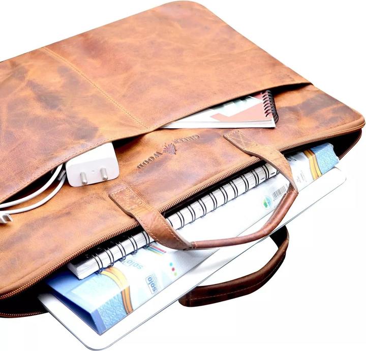 Produktbild Greenwood Laptoptasche Business-/Schultasche 17 Zoll Echtleder Fred Camel No.3 (17")