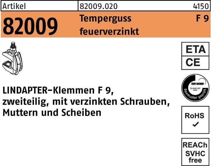 Produktbild Lindapter Klemme R 82009 GTW 40 F 9 M 24 / 45 - 95 Temperguss feuerverzinkt (0.10 m)