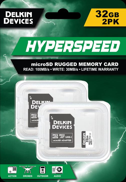 Immagine prodotto Delkin 2x HYPERSPEED UHS-I (V30) microSD 32GB R:100MB/s W:75MB/s (32 GB, microSDHC, U3, UHS-I)