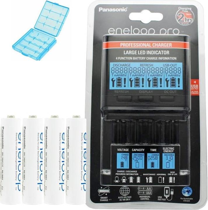 Produktbild Panasonic Ladegerät Eneloop BQ-CC65 inkl. LCD-Display, 8 eneloop AAA Micro und AccuCell AkkuBox Blue (8 Stk., AAA, Ladegerät inkl. Akku)