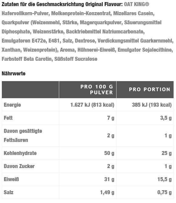 Nutritional values and ingredients Oat King Protein Pancake (500g tin) (Neutral, 1 pcs., 500 g)